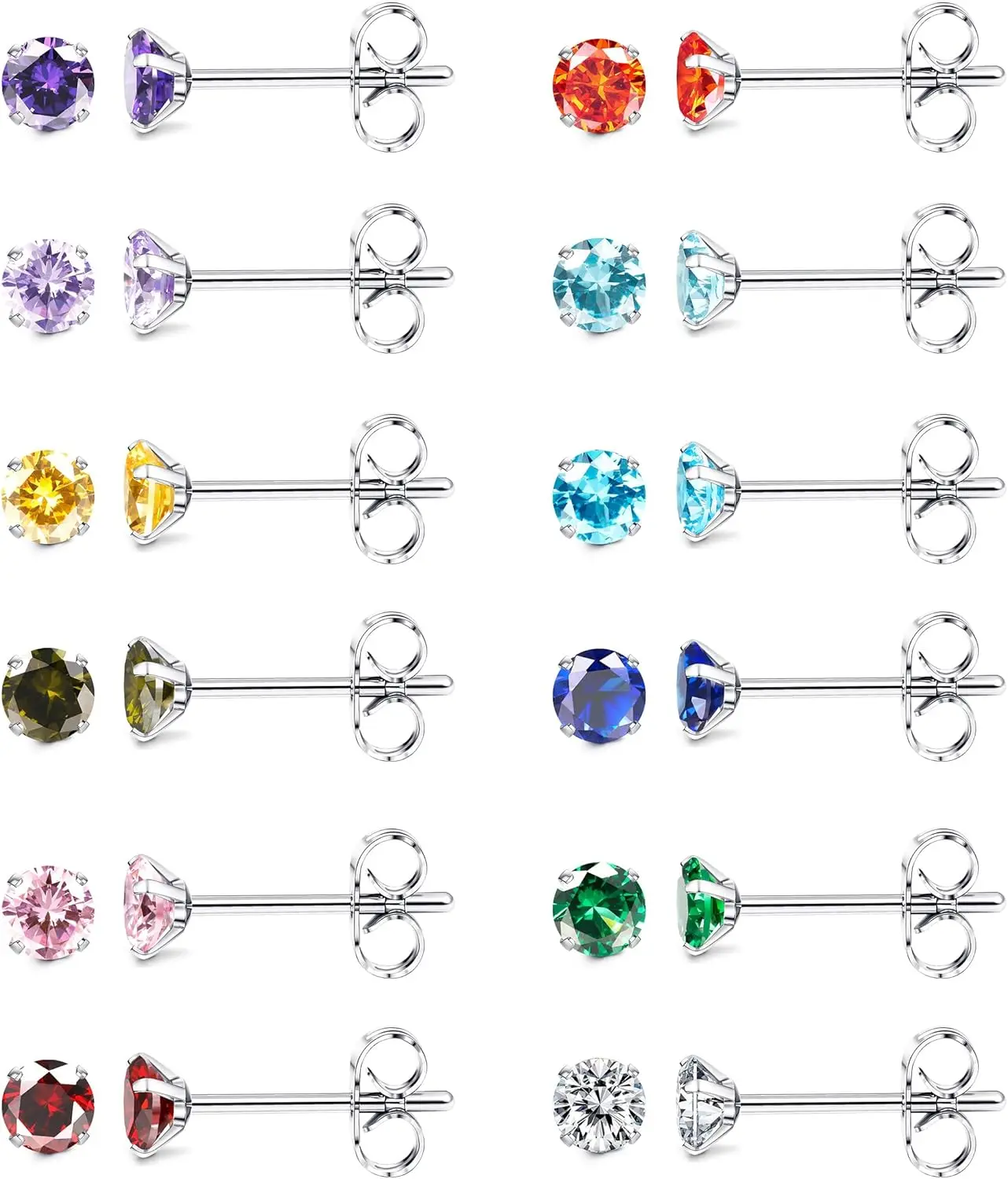 

12Pairs Silver Stud Earrings for Women Girls Hypoallergenic Surgical Steel Earrings Birthstone