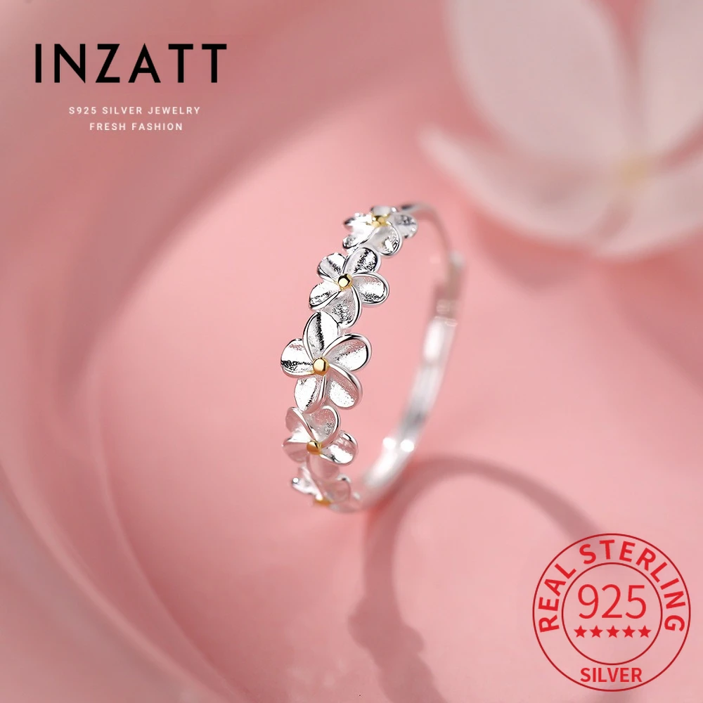 

INZATT Genuine 925 Sterling Silver Flower Adjustable Ring for Women Cute Fine Jewelry Light Luxury Plant Accessories