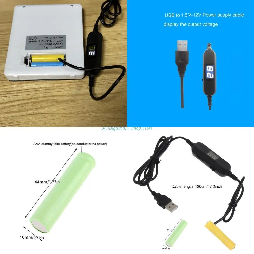 E74D USB Power Supply Adapter with On/Off Switch Replace 1-8pcs LR3 AAA Batteries