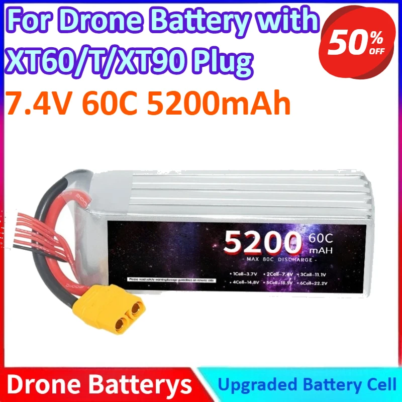 

2S 7.4V 60C 5200mAh Lipo Battery Softcase with EC5 Plug for RC Car FPV Drone Desert Truck RC Racing Hobby Parts XT60 T XT90 Plug