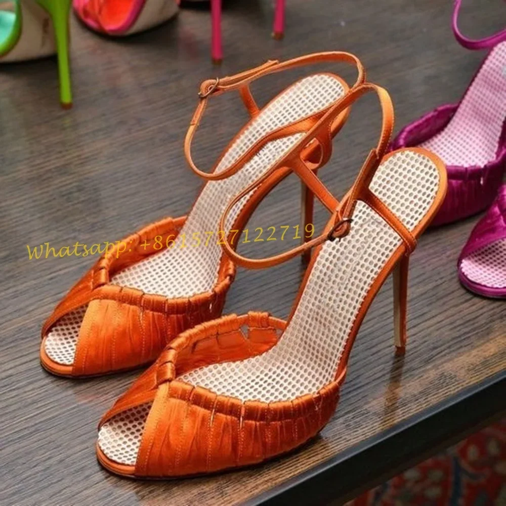 Orange Weave Cross Sandals With Heels Women Brand Peep Toe High Heels Banquet Party Sandal Women 2022 Summer Sweet Elegant Shoes