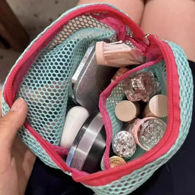 패션 경량 메쉬 화장품 가방 캔디 컬러 다목적 저장 가방 지퍼가 달린 휴대용 사각형 화장품 저장 가방