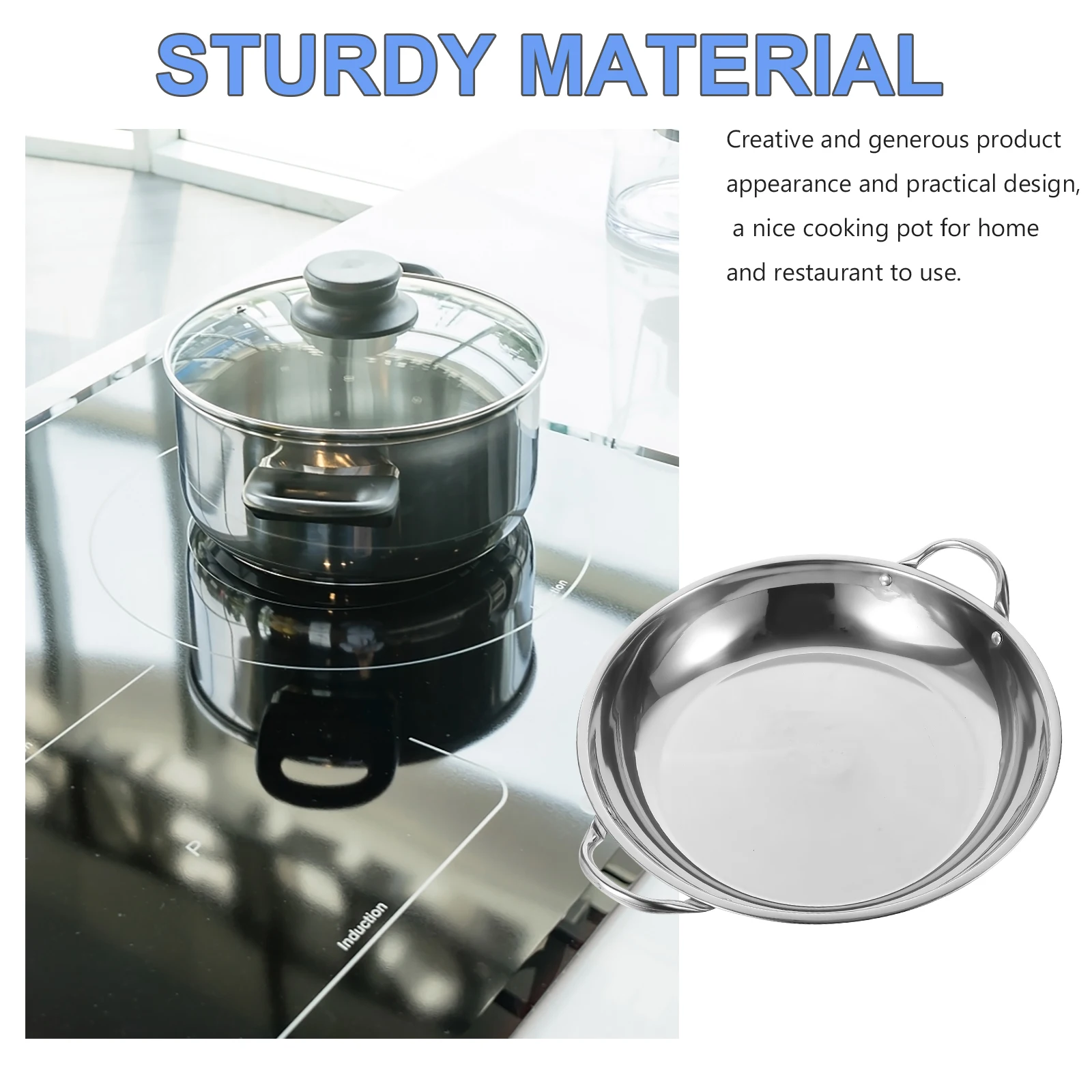 

Anti Overflow Stainless Steel Wok Large Cooking Pot Heat Resistant Durable Double Handle Easy Slip Proof Rapid
