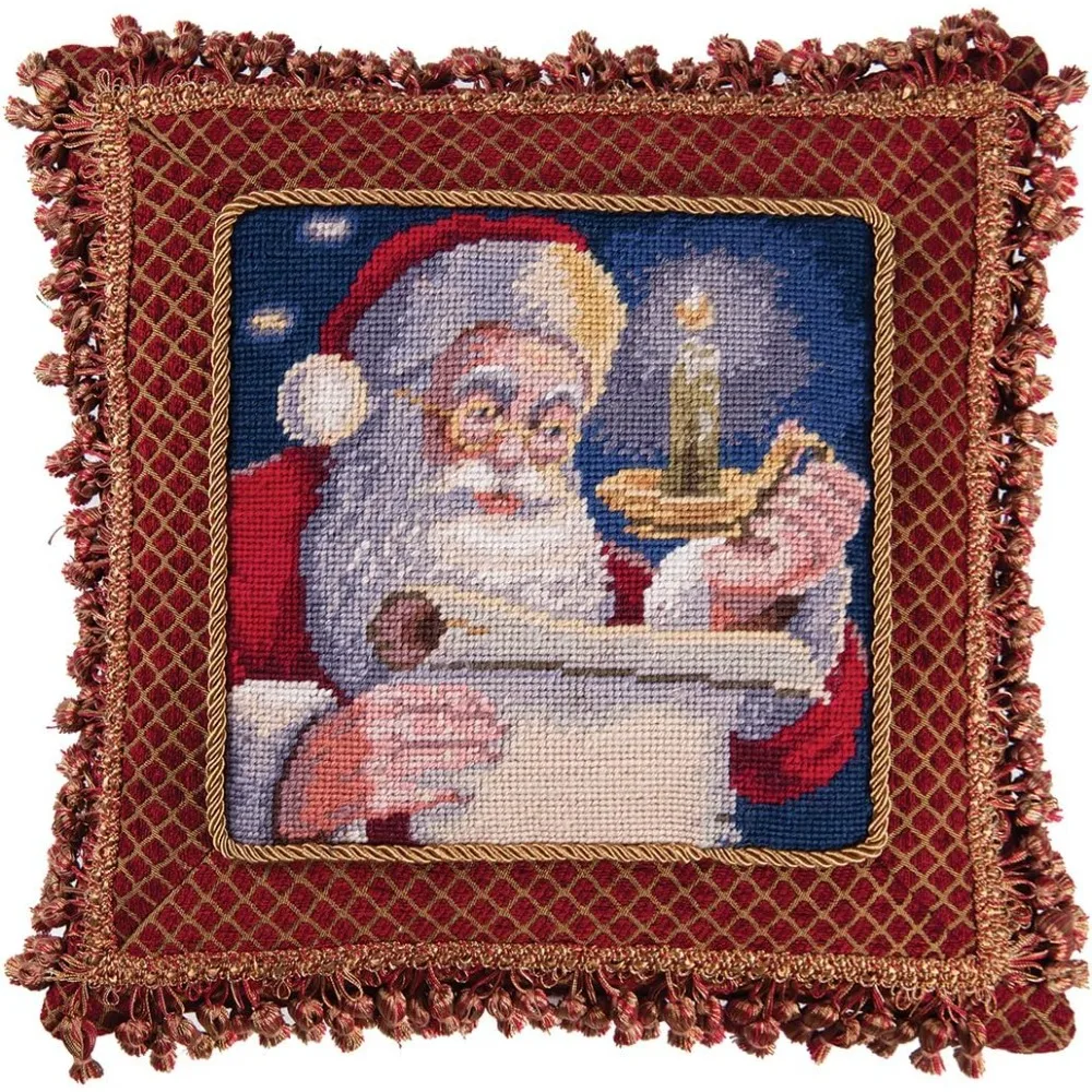 

C&F Home Santa's List Needlepoint Christmas Pillow 16" x 16" Blue