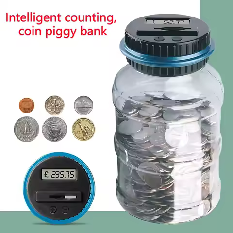 1PC Electronic Piggy Saving Box Digital LCD Counting Coin Bucke Jar Coins Storage Box For USD EURO Money Gifts Child Storage