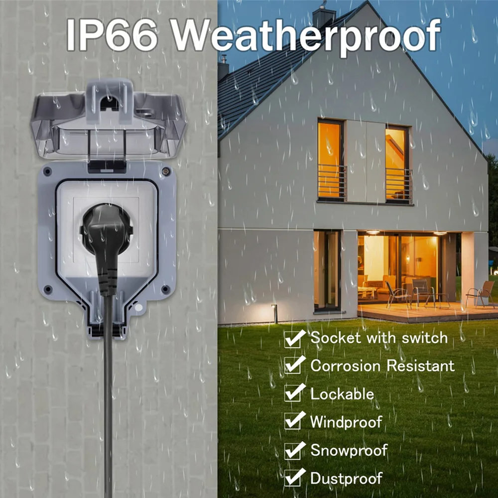 EIOMR Outdoor Wall Waterproof Socket Israel Standard Plug, IP66 Weather Dustproof Outside Outlet Single Double Waterproof Socket