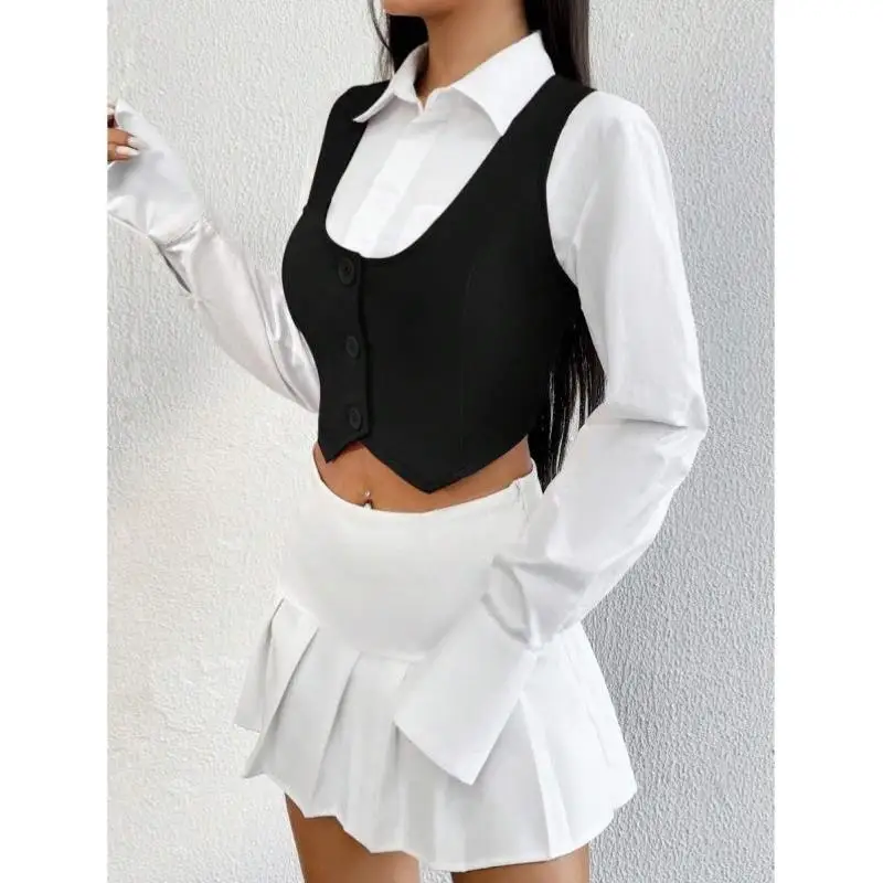 

New S 23355 Men's One-Piece Button-Up ort Vest Suit Casual Sportswear Autumn Season Seven-Quarter Sve Length