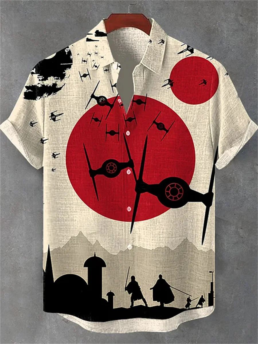 

Мужская рубашка с короткими рукавами, стильный истребительский принт, дышащий повседневный топ, модный ретро-узор, персонализированная гавайская рубашка.