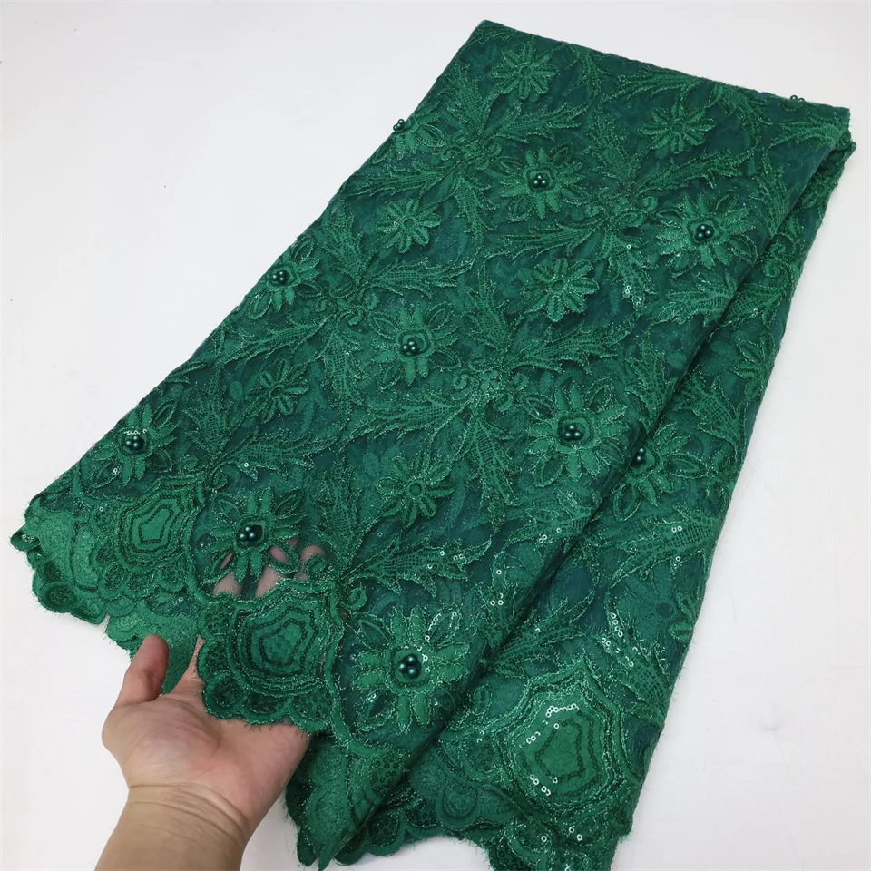 PGC High Quality African Heavy Beaded Wedding Lace Fabric With Sequins 2024 5Yards Nigeria Embroidery French Tulle Fabric LY2162