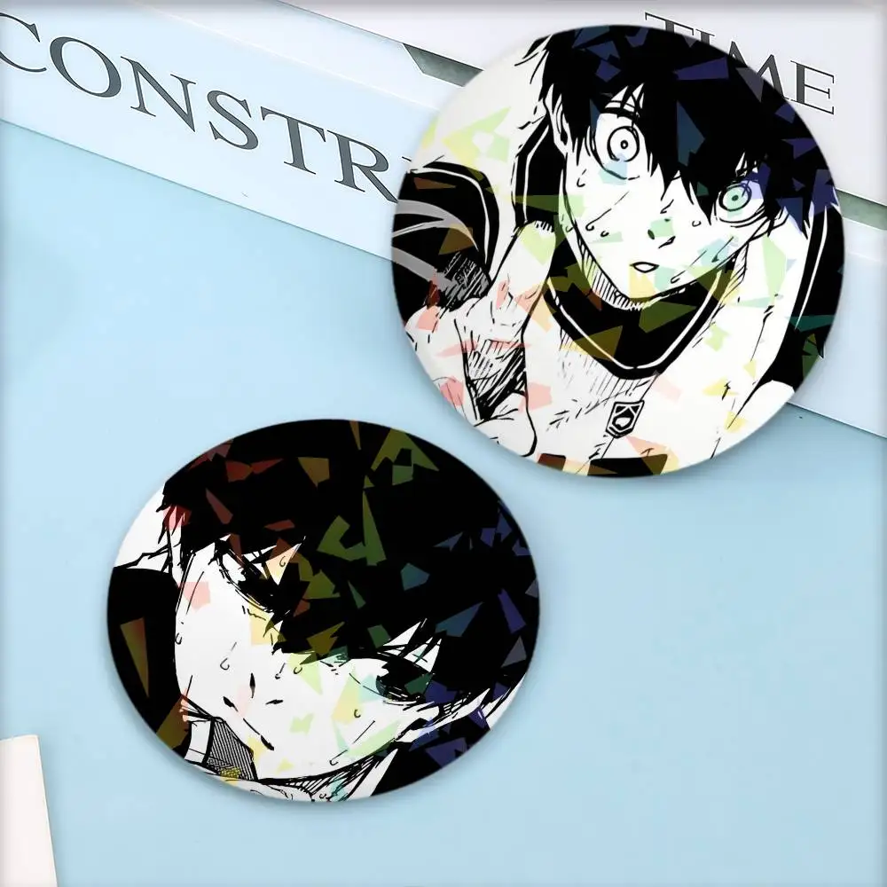 Yoichi Isagi Anime B-blue L-lock Round Badge Lapel Pins for Backpacks Briefcase Laser Brooch Clothes Gifts