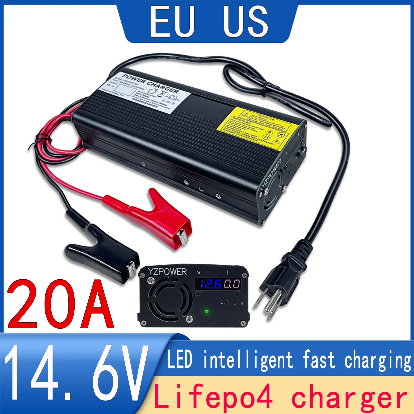 New 14.6V 20A 4S Lifepo4 charger with fan aluminum casing, suitable for 12V Lifepo4 iron lithium charger