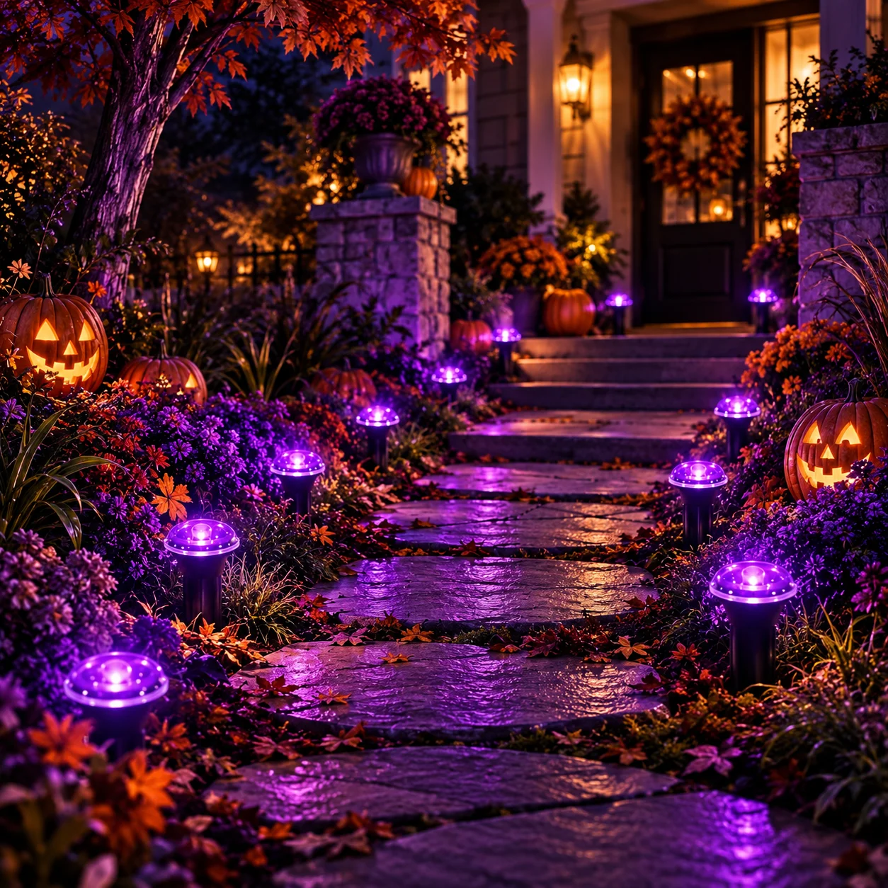 40/30/20/10 LED Halloween Solar-Gartenleuchten, Außen-Wegleuchten, lila Rasenleuchten für Gehwege, Hof, Terrasse, gruselige Party-Dekoration – Detail 2