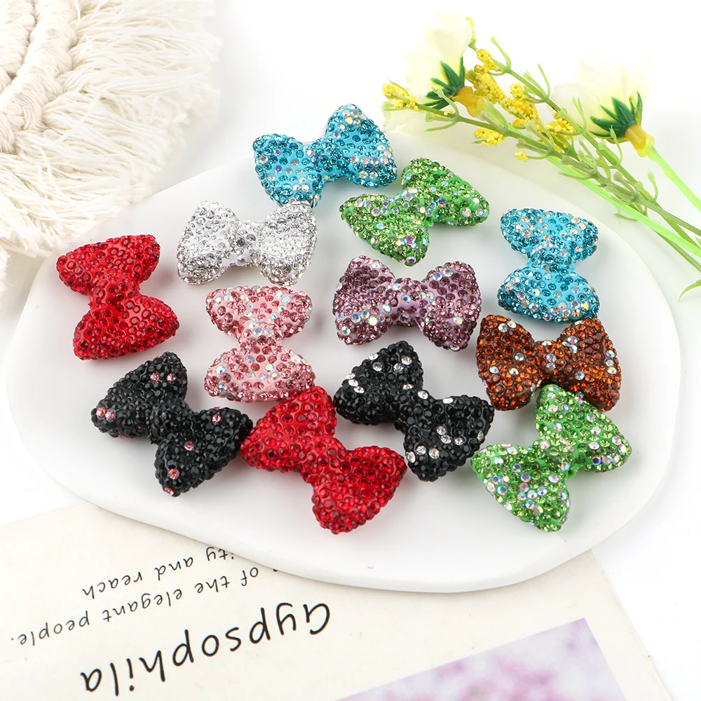 1Pcs 19*24MM Acrylic Bead Hand Made Rhinestone Bow knot Heart Shape JewelryJewelry Components  DIY For Bracelet Beads Making