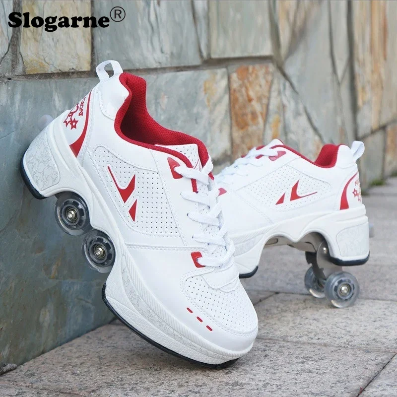 

Women Roller Skates Shoes 4 Wheels Roller Children Deformation Skate Shoes Boys High Top Causal Sneakers Kids Form Parkour Shoes