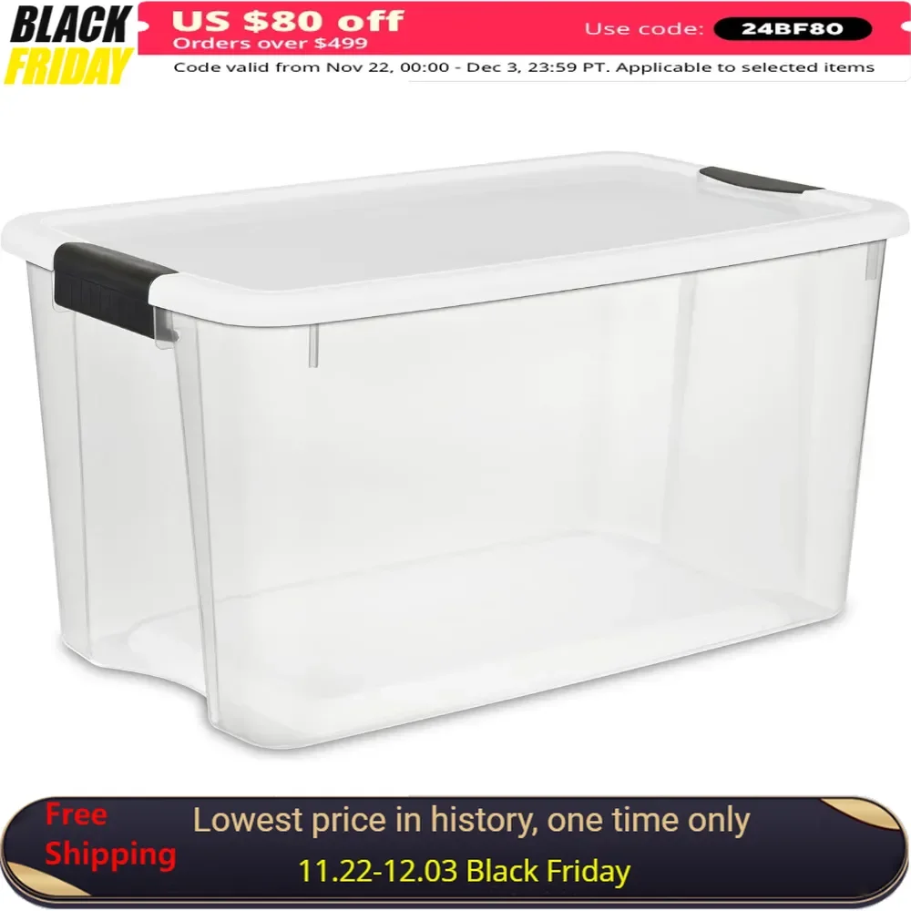 8-Pack Stackable Storage Bin with Lid, Clear Plastic Design, 70 Quart