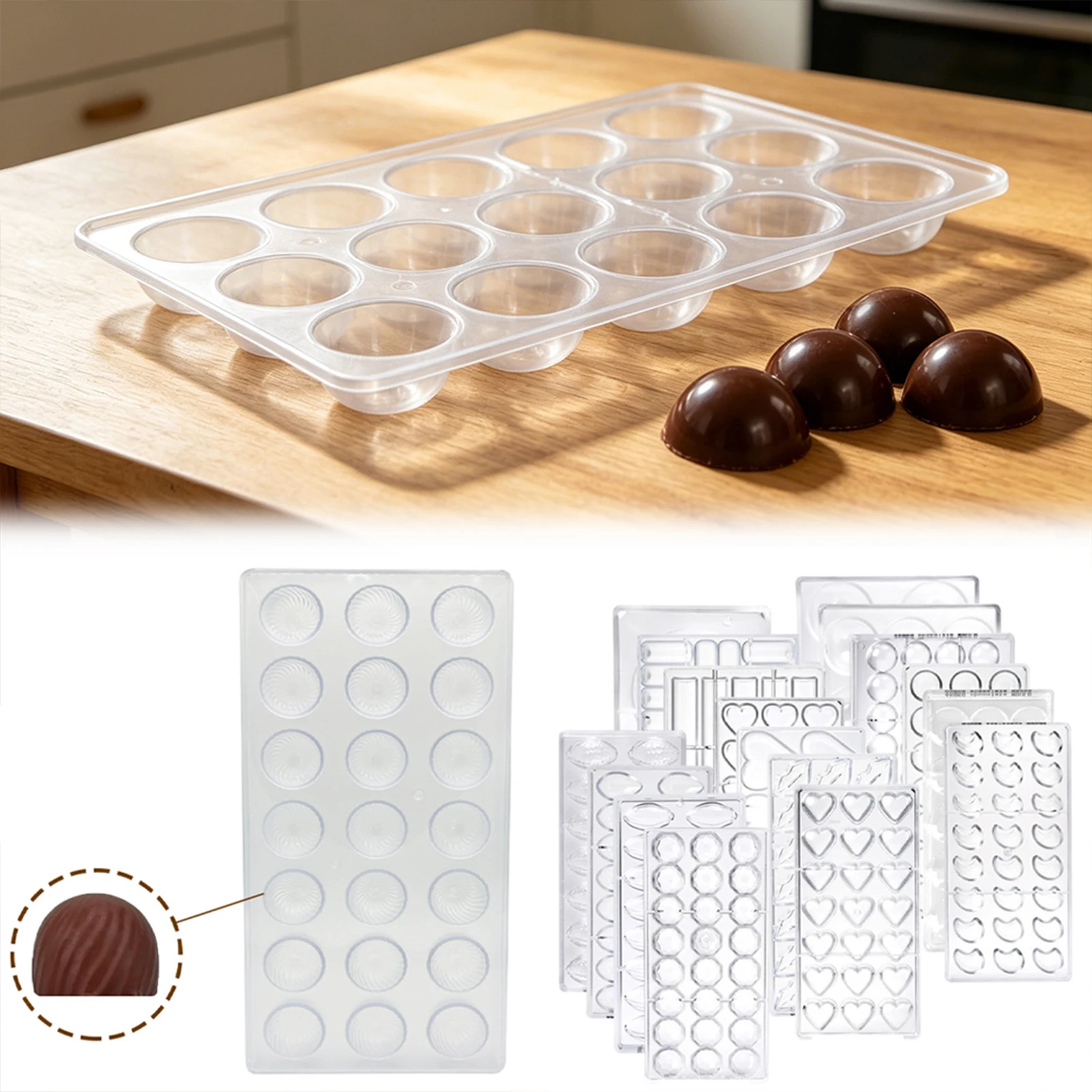 Molde de policarbonato para chocolate 3D, molde esférico de fácil liberacin para bombas y barras de chocolate, molde profesional para dulces DIY