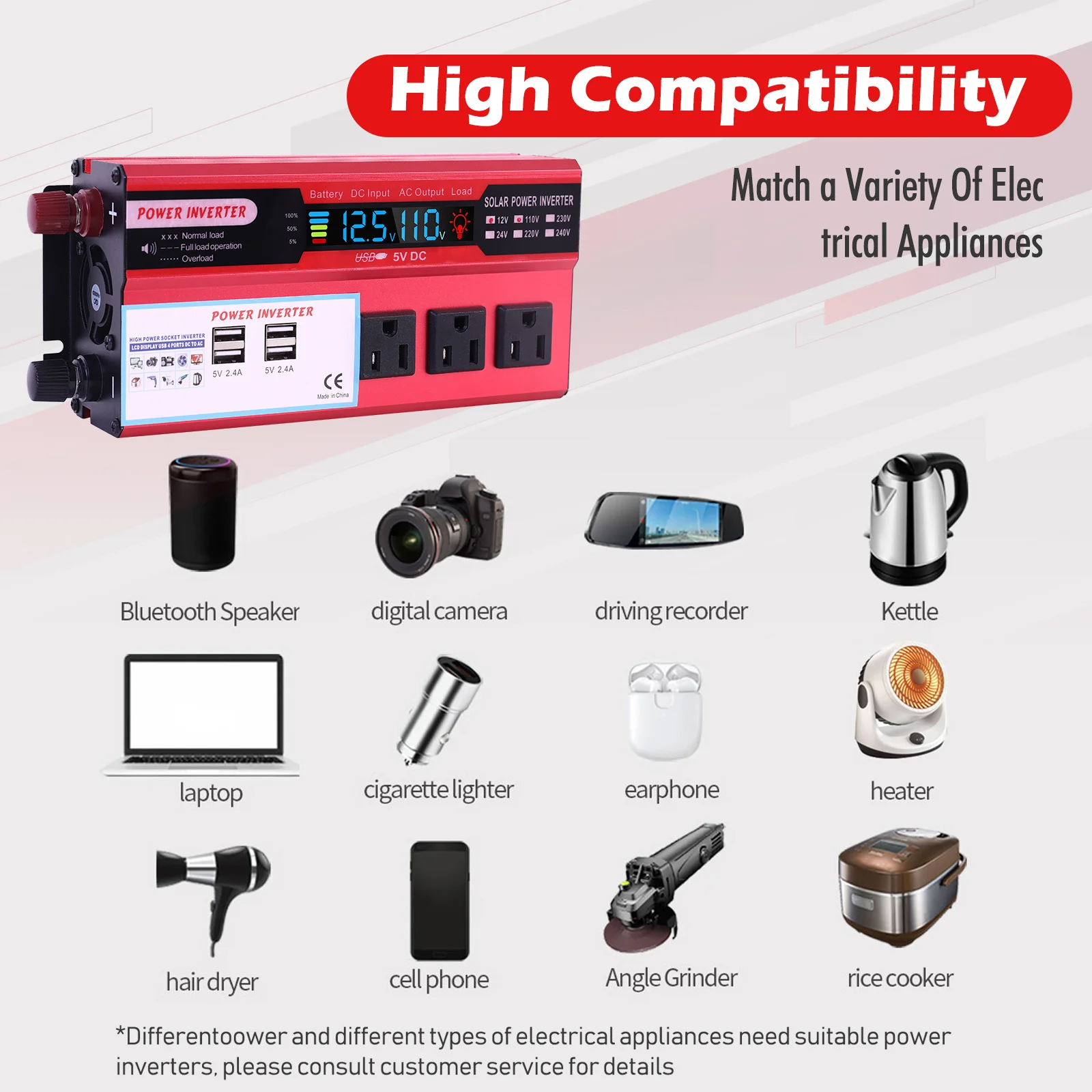 عاكس طاقة السيارة قوة موجة جيبية نقية 5000 واط تيار مستمر 12 فولت إلى التيار المتناوب 110 فولت محول LCD 4 منافذ USB لقضاء عطلة في الهواء الطلق في حالات الطوارئ #6