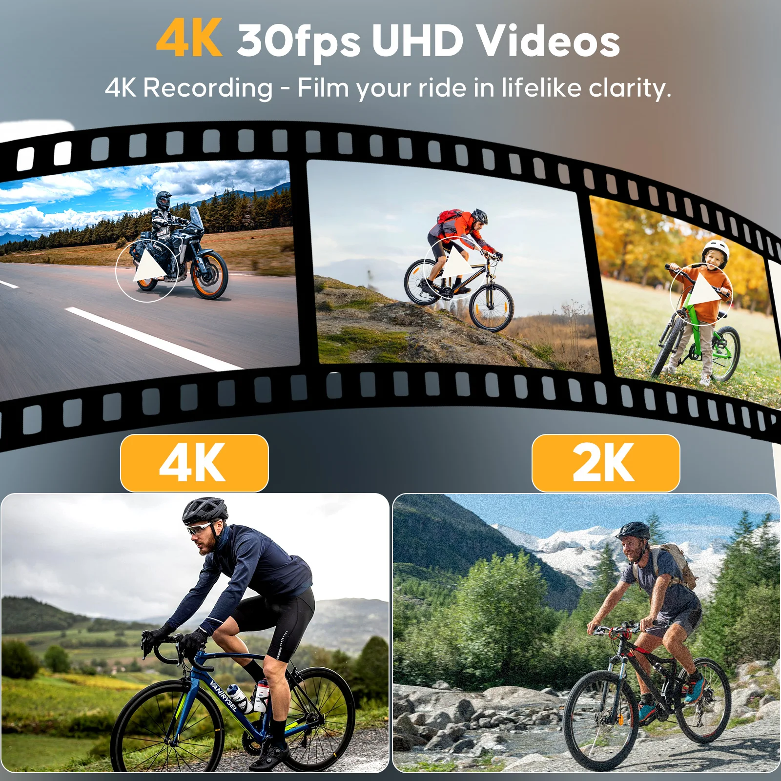 كاميرا HUPEJOS 4K UHD مع جهاز تعقب GPS، كاميرا دراجة لاسلكية، مضادة للاهتزاز، DV رياضية IP65 مقاومة للماء، ضوء دراجة، دعم التطبيق