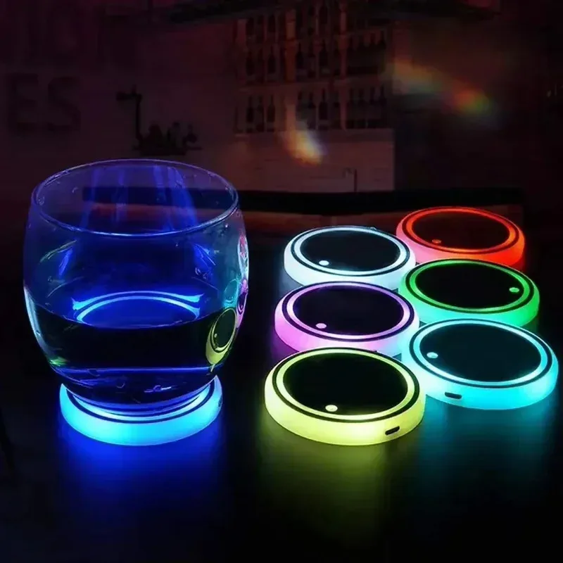 New LED Cup Holder Lights Car Rechargeable 3 Modes 7 Color Changing Light Up Cup Holder Insert Coasters Car Decor Accessories