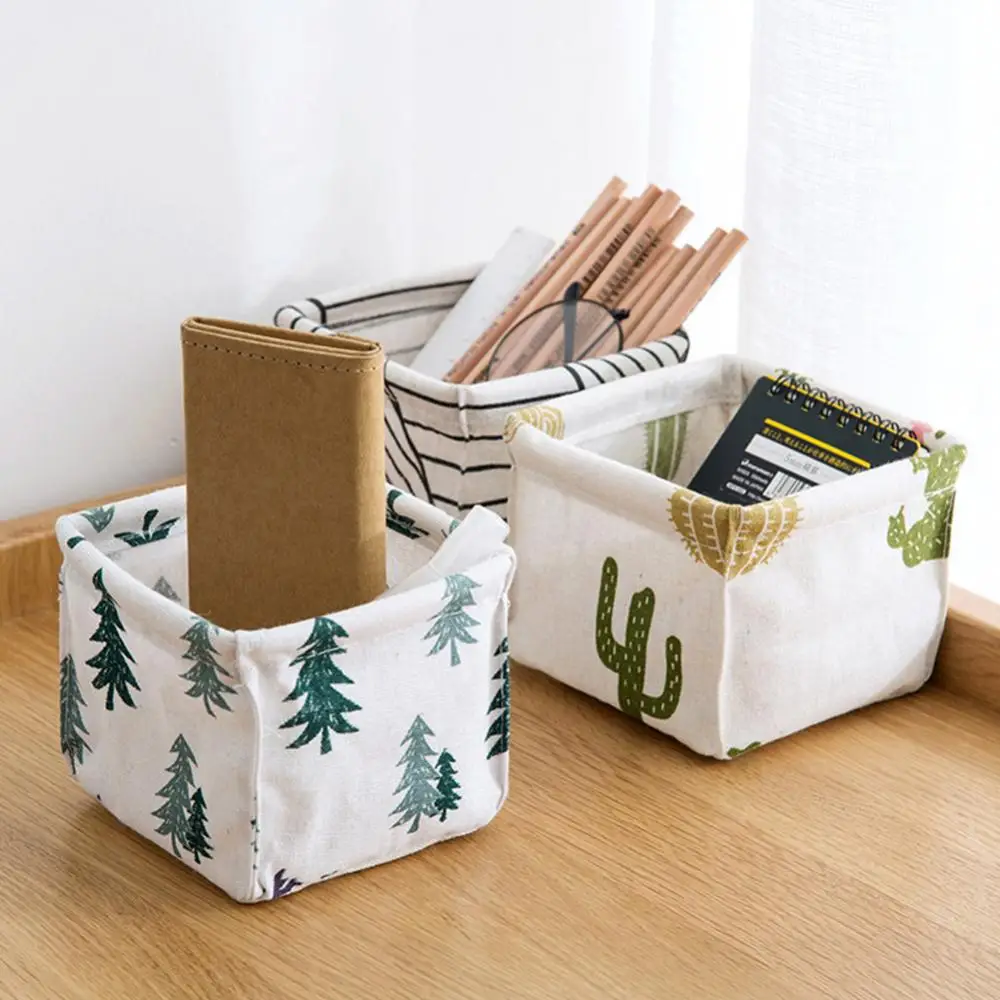 Desktop Storage Basket Tree Stripe Cactus Home Desktop Box Sundries Organizer Foldable Storage Basket Cosmetic Organizer