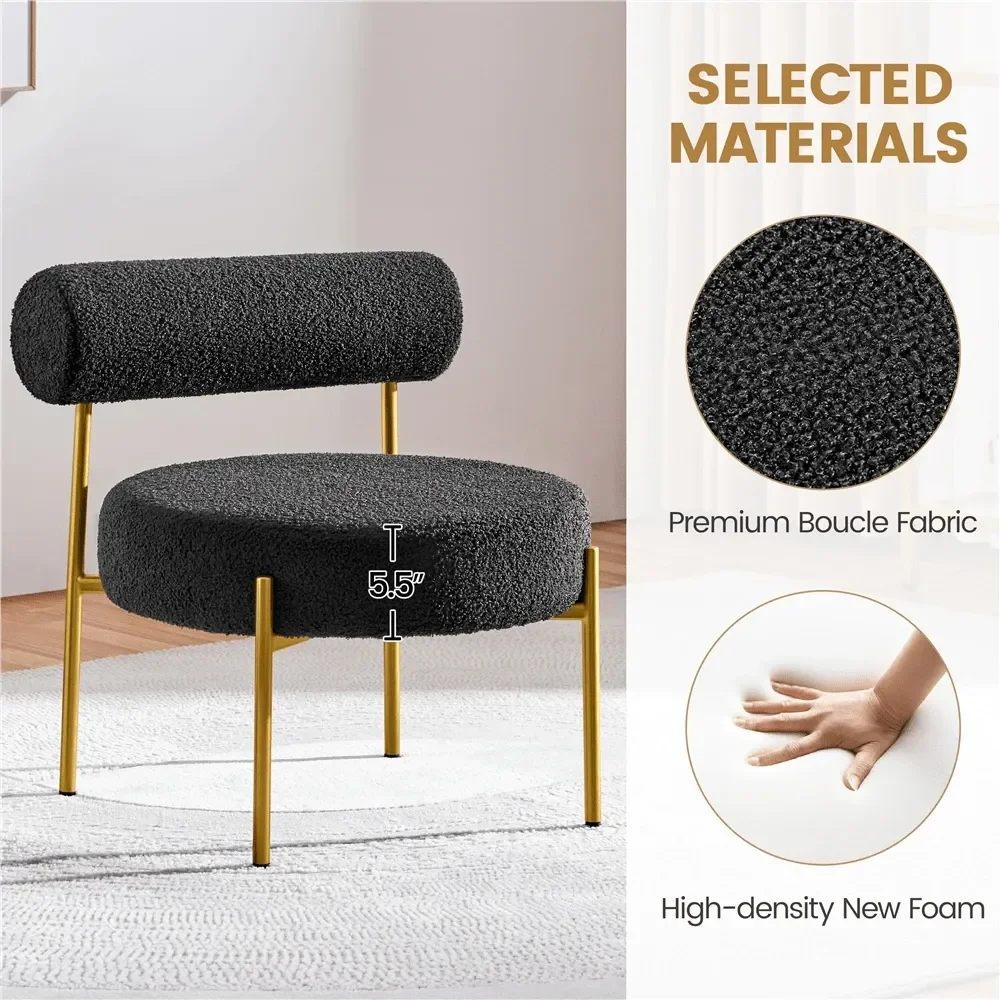 

Стулья для столовой, стулья для гостиной из ткани букле, стул для туалетного столика с мягким сиденьем, современный акцентный стул с золотыми металлическими ножками, стул для отдыха