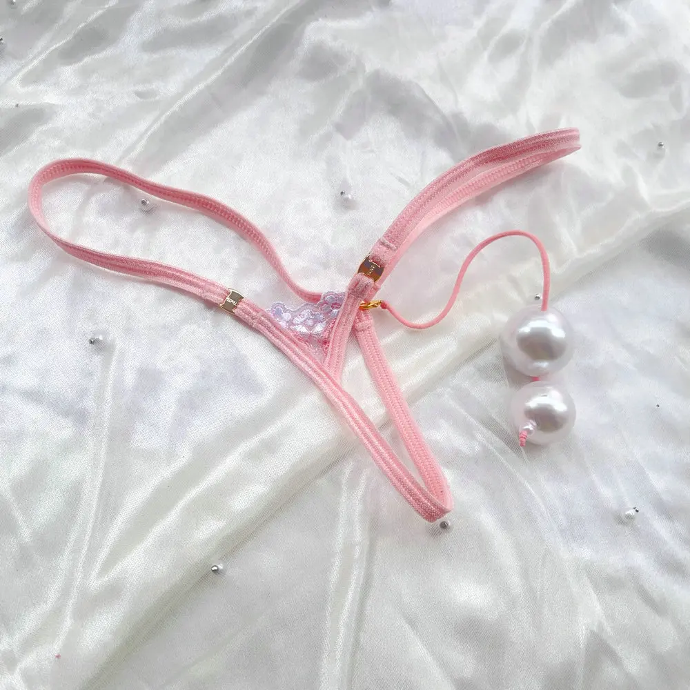 Extra Mini Female T-back Panties Low Rise G-string Sexy Briefs Micro Pearls Inside Body Thong String Underpant Sexy Pink knicker