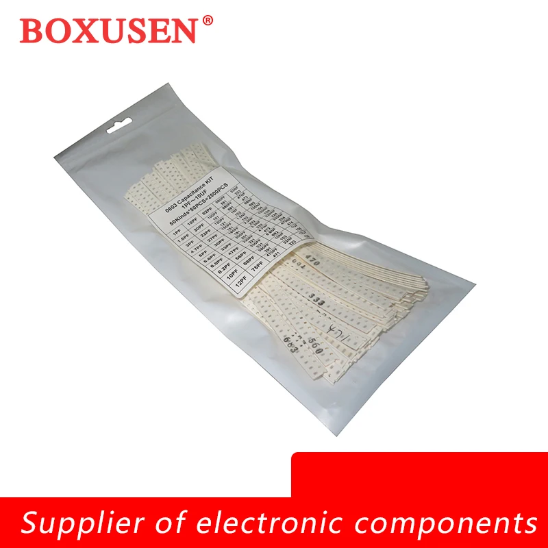

0603 SMD Ceramic Capacitor Assorted Kit 1pF~10uF 50values*50pcs=2500pcs Chip Ceramic Capacitor Samples kit