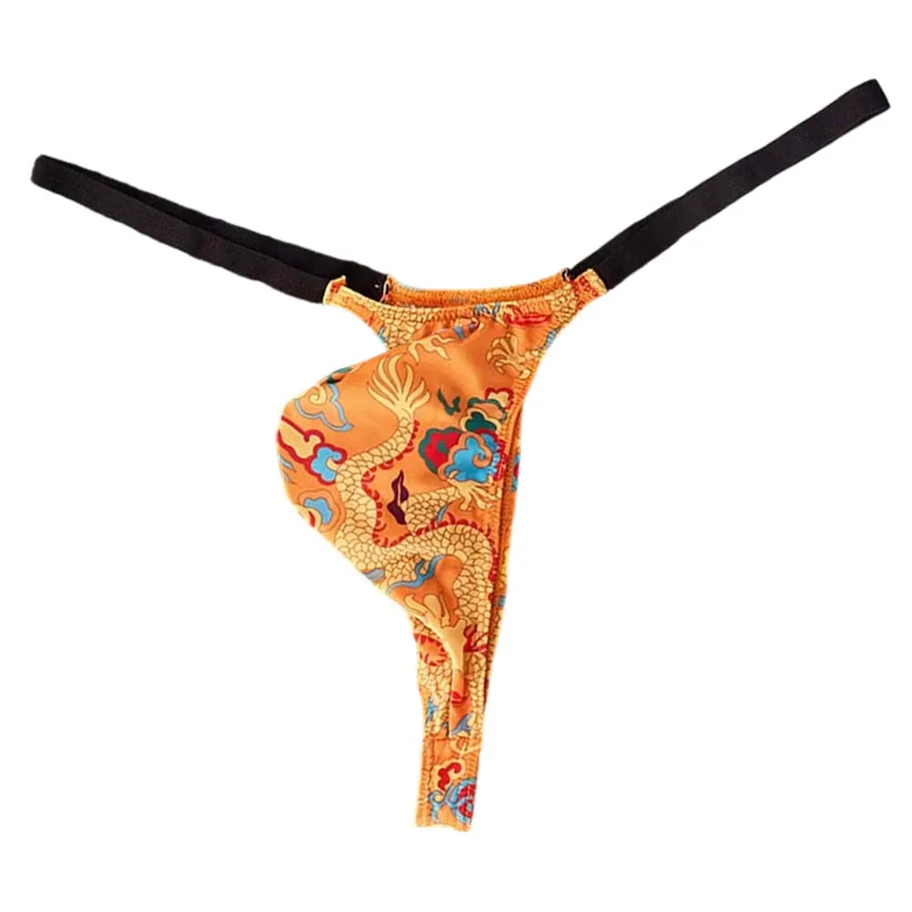 Men Underwear Sissy Bulge Pouch Bikini Very Hot Lingerie Unisex Panties G-String Chinese Dragon Pattern Printing Thongs Briefs