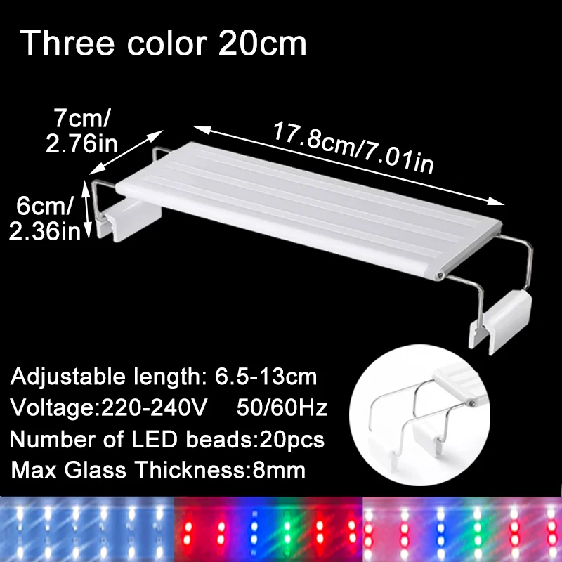 Aquarium LED Fischbecken-Beleuchtung, 3-Farben Vollspektrum Einstellbare Wasserpflanzen-Lampe, Teleskopische Clip-On-Leuchte für 18-75cm Aquarien – Detail 3