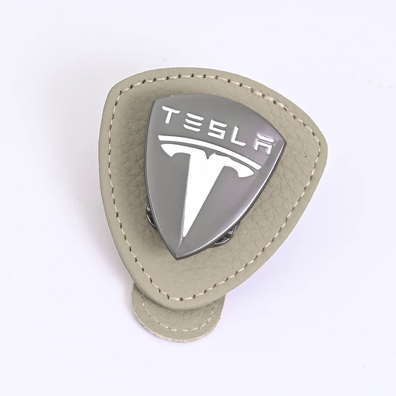 Car Emblems Sunglasses Clip Holder Magnetic Leather Car Sunshade For Tesla Model 3 Model S X Model Y Roadster SpaceX Accessories