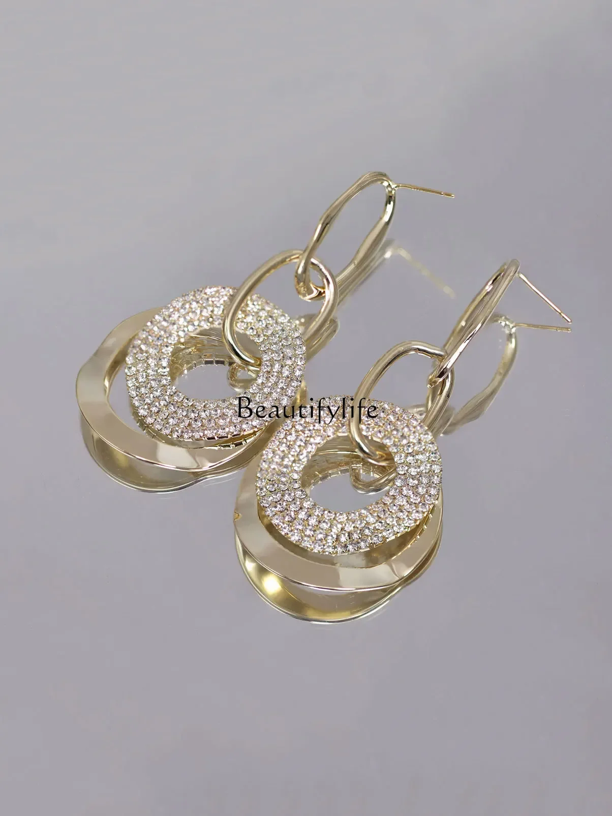 925 silver circle full of diamond earrings female personality versatile European and American exaggeration