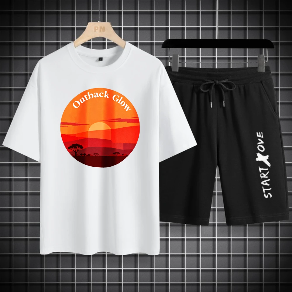 

Мужские комплекты футболок, дышащий мужской комплект из полиэстера, модный комплект свитшотов с короткими рукавами + шорты, летний спортивный костюм