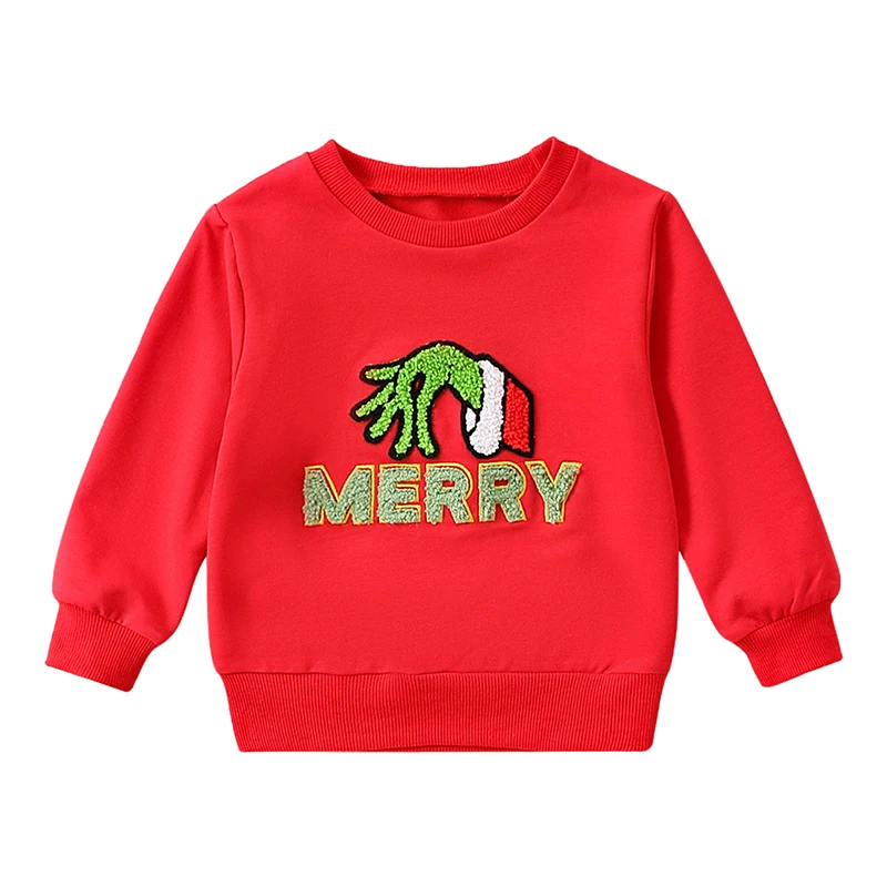 Baby Christmas Sweatshirts Fuzzy Letter Embroidery Long Sleeve Loose Pullover Toddler Warm Tops