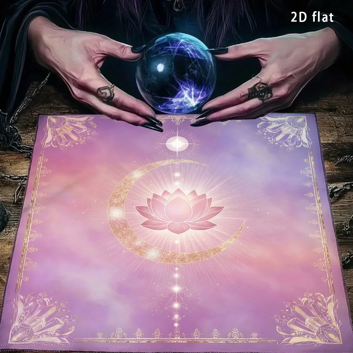 Tarot Tablecloth Pink Lotus Flower Altar Cloth Divination Cloth Moon Phase Sun Mystical Pastel Altar Cloth Game Card Pad