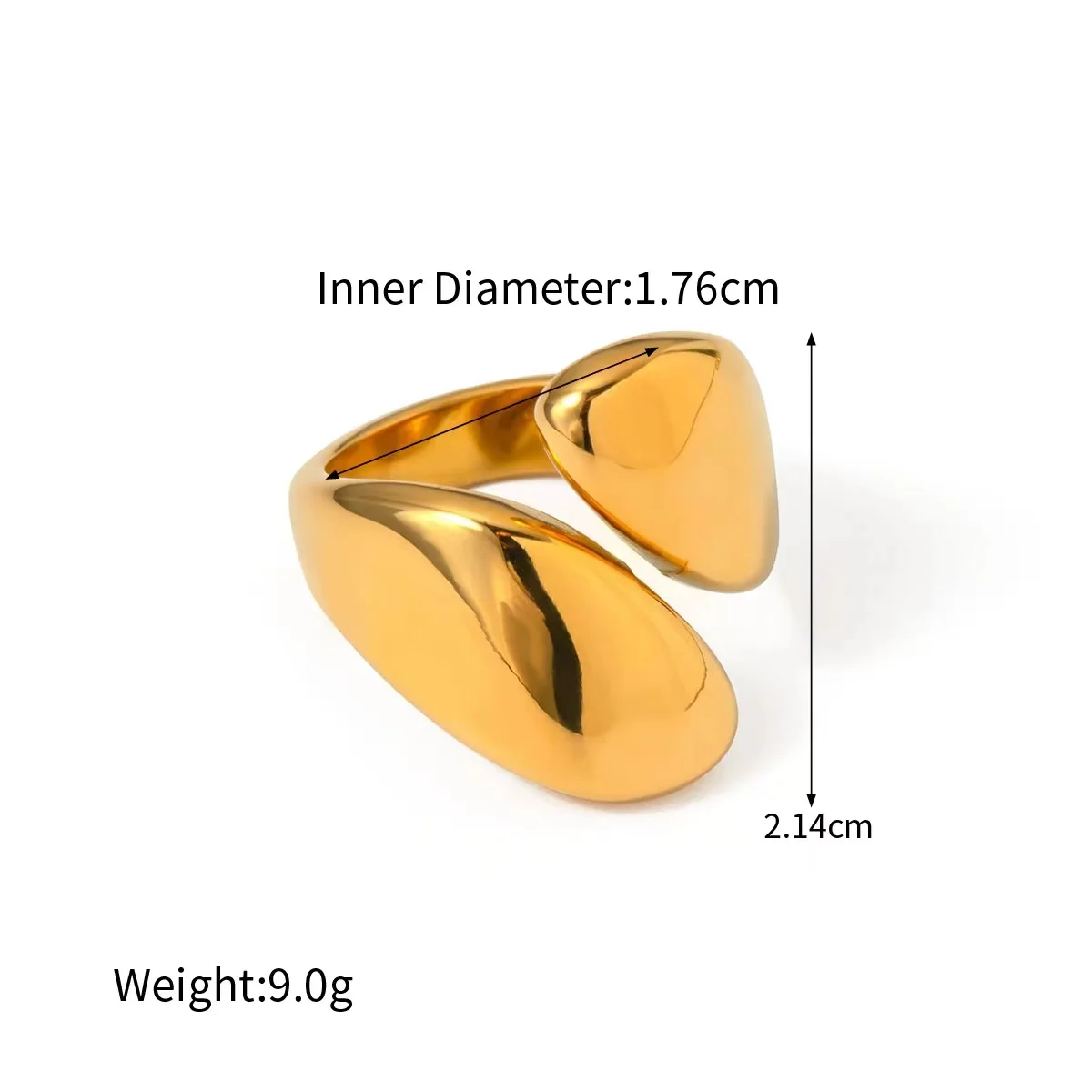 Vintage Gold Plated Water Drop Smooth Surface Dissymmetry Open Mouth Rings for Women Light Luxury Fashion Jewerly Gift