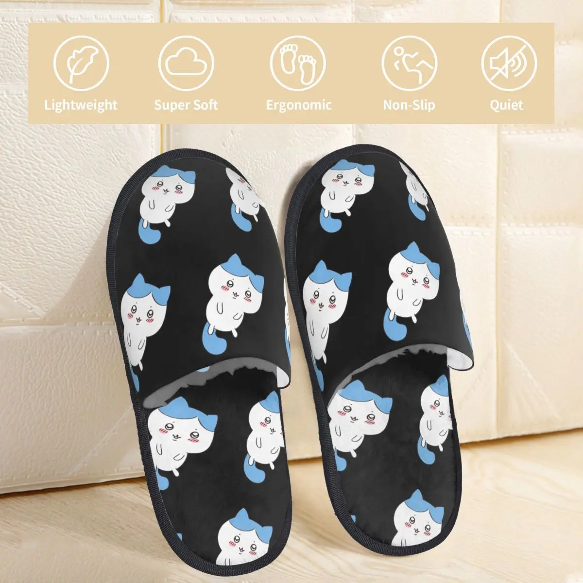 Hachiware Home Cotton Slippers Non-slip Lazy Cats C-Chiikawas Cozy Memory Foam Slides Living Room