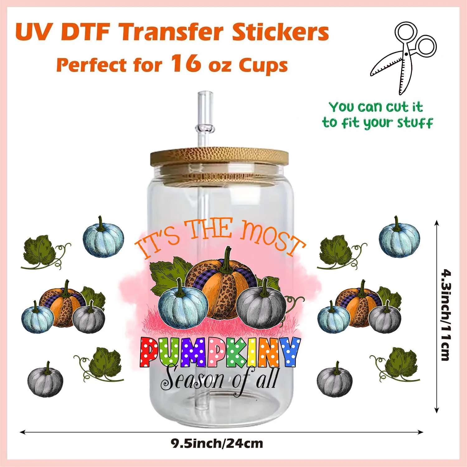 15pcs Fall Pumpkin Cozy 16oz UV DTF Sticker Waterproof Party DIY Decals 3D transfers uvdtf tumbler stickers uv dtf cup wrap
