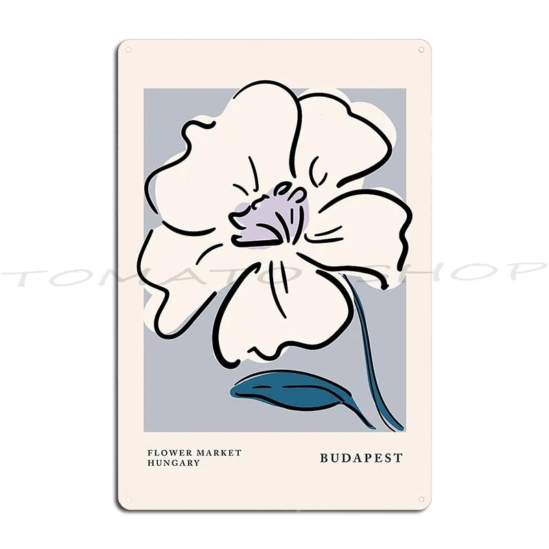 Flower Market Budapest Abstract White Flowers Aesthetic Metal Sign Garage Wall Decor Pub Garage Plaques Print Tin Sign Poster