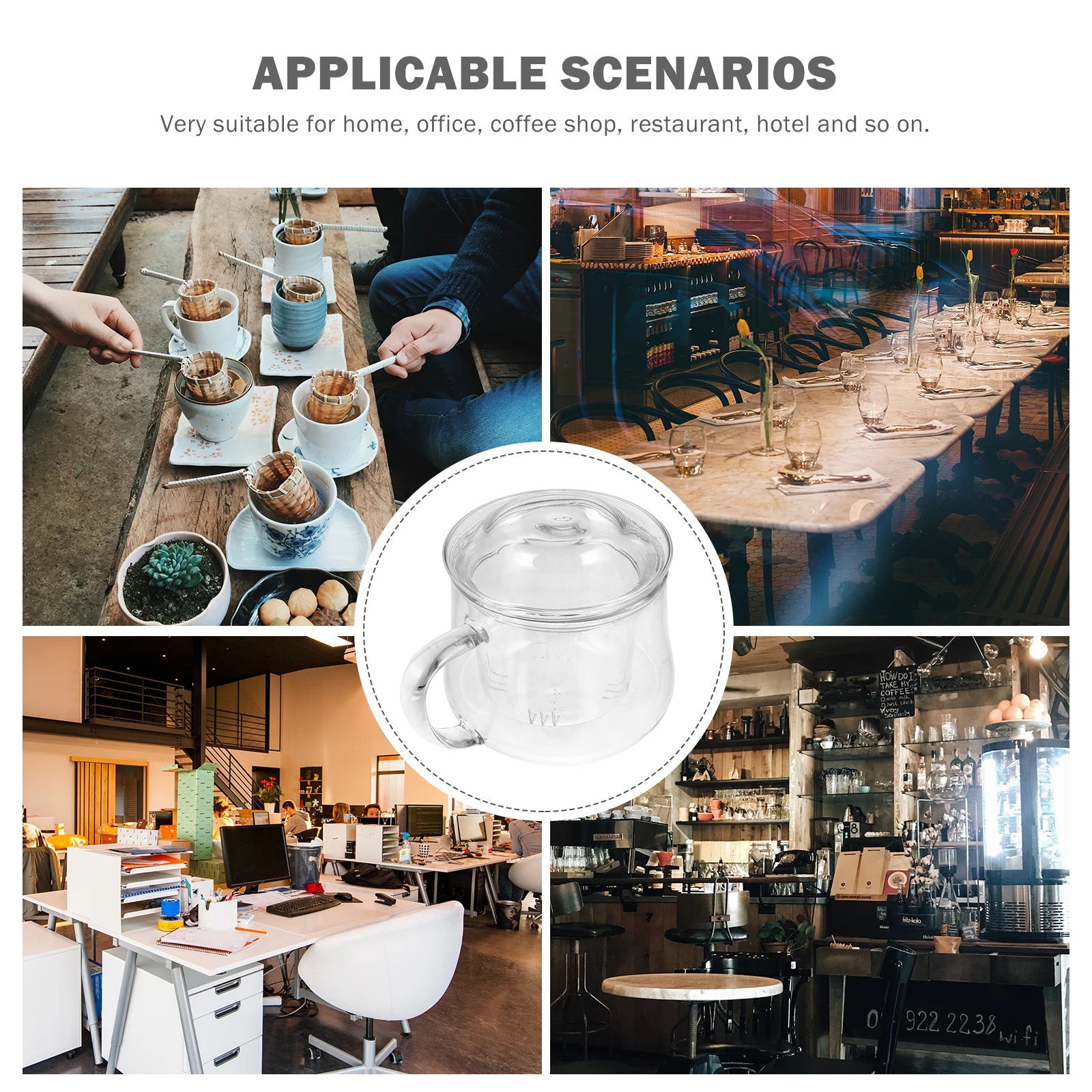 

2Pcs Heat Resistant Glass Tea Cups Transparent Lid Handle Tea Infusers Filtering Strainers for Home Office Cup