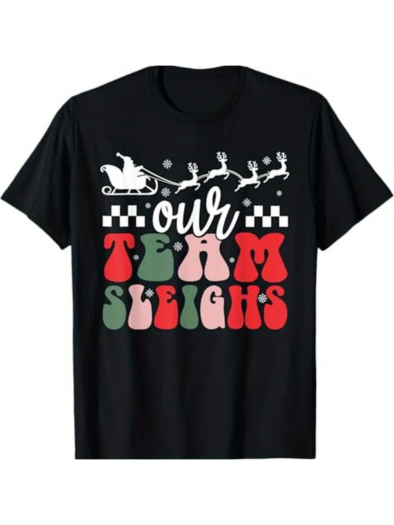

TEAM SLEIGHS Christmas Elements Printing T Men'S and Women'S Black Cotton T-shirts. Fit Design, Neat Stitch, Soft Street Sport C