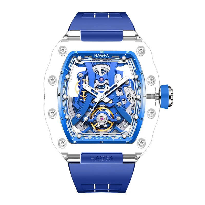 Haofa Luxury Transparent Crystal Automatic Mechanical Watch Unique Dial Skeleton Movement Wristwatch Luminous Watch For Men 2326