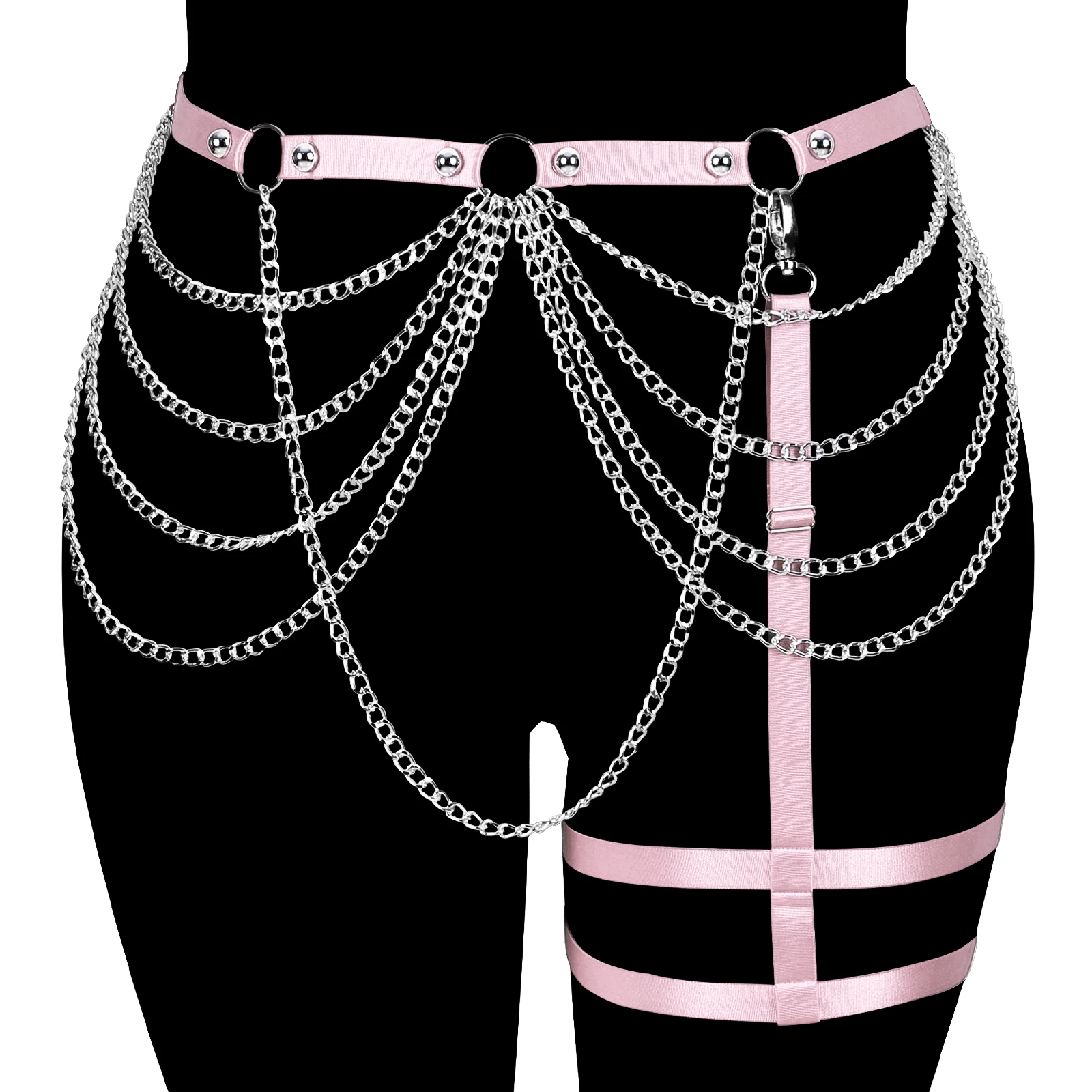 

Gothic Leg Chain Pink Garter Belt Punk Fetish Leg Harness Sexy Pole Dance Bondage Body Harness Belt Thigh stockings Garter