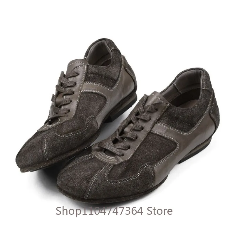 Handmade Washed Horseskin Casual Genuine Leather Training Shoes Men's Sport Flats Breathable Outdoor Work Oxfords Male Sneakers