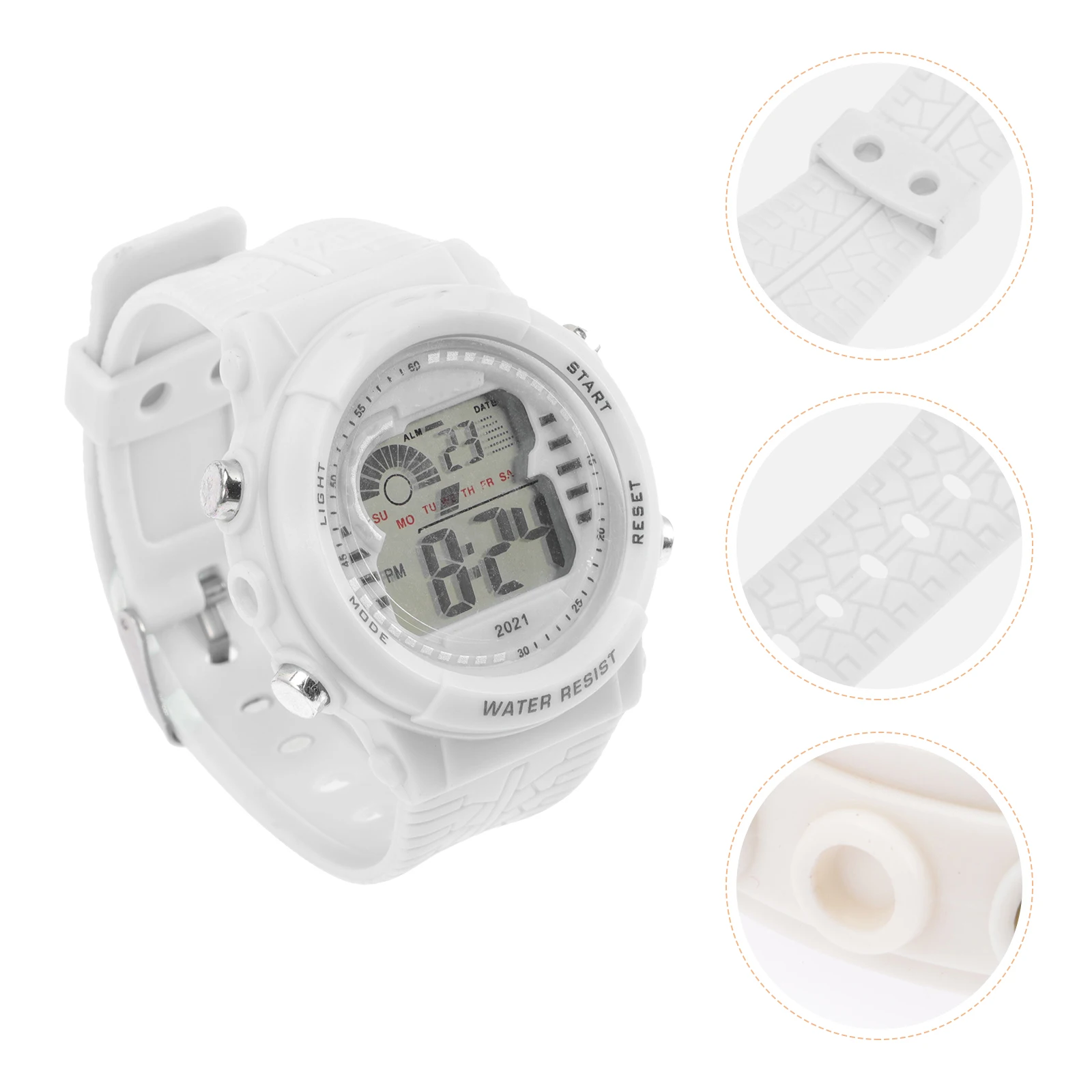 

1Pc Digital Sports Watch LED Large Screen Waterproof Timer Alarm Chronograph Wristwatch For Kids Women Men Angel White