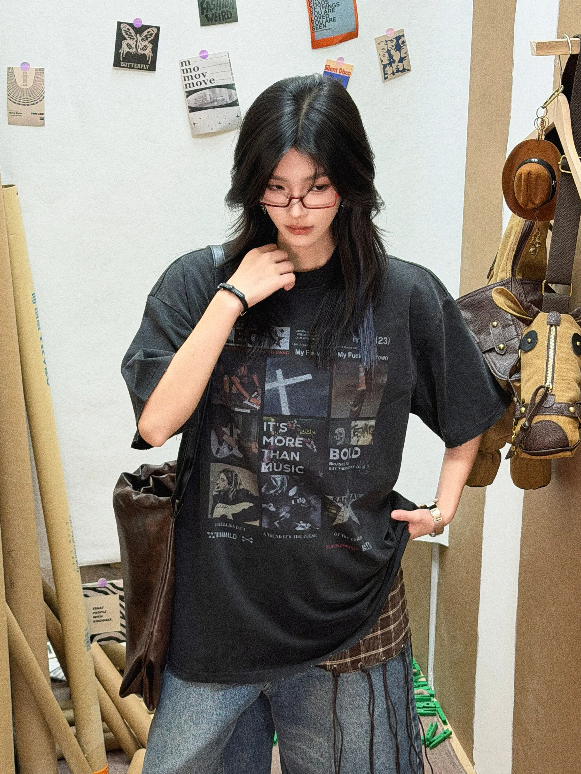 

Casual Loose Cotton Short Sleeve Band T-Shirt Women's Summer Vintage High Street Sport Versatile Leisure Small Ball Band Tee