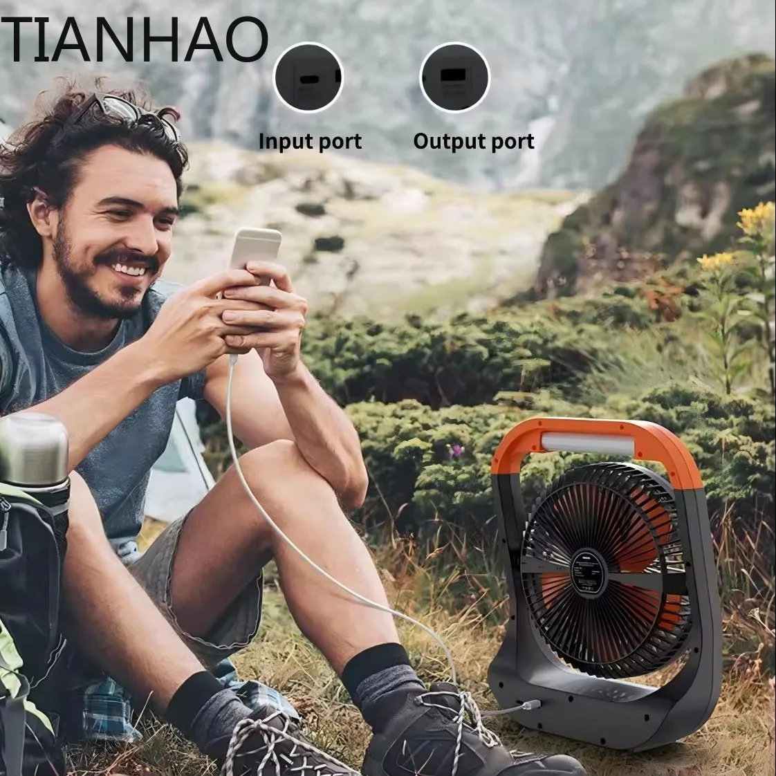 Camping Fan with Light Timing Removable Fan Guard Portable Desk Fan as a Power Bank for Outdoor Home 10000/20000MAH