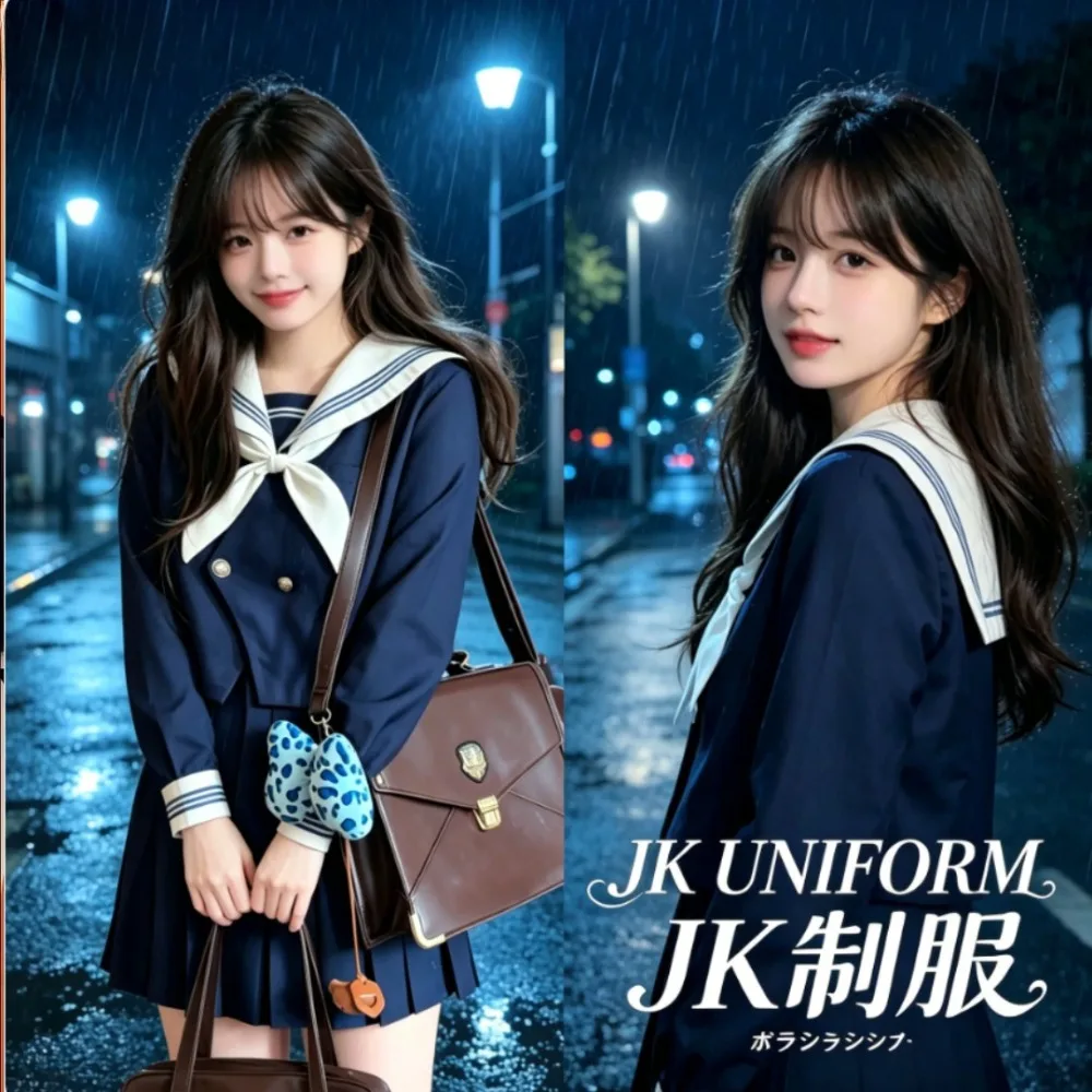 Japanese Orthodox Sailor Suit JK School Uniform,Navy Sailor Outfit,Two Piece Set for Graduation Photo & Daily Campus Casual Wear