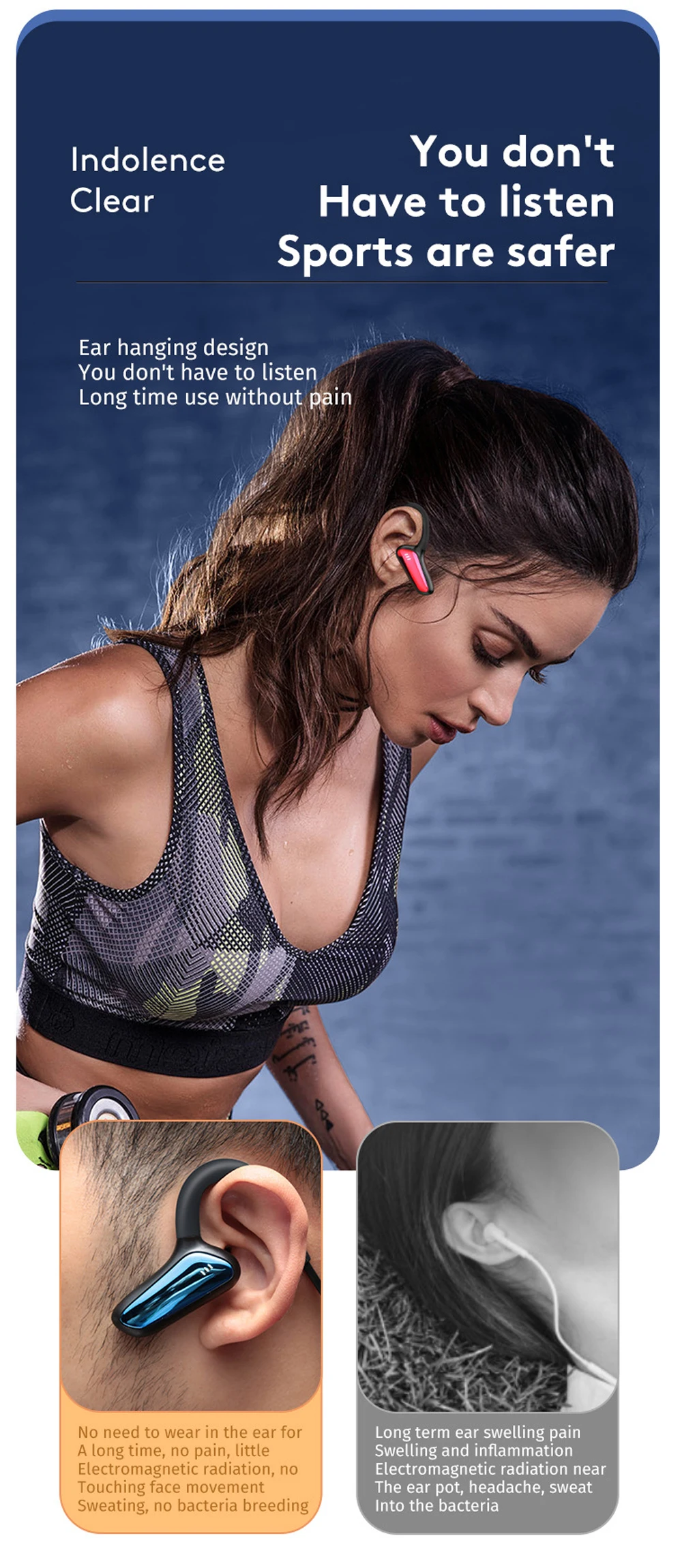 Wireless Bluetooth Headset Air Bone Conduction Sport Edition Running M-D8 High Quality Stereo Audio For All Brands Of Smartphone