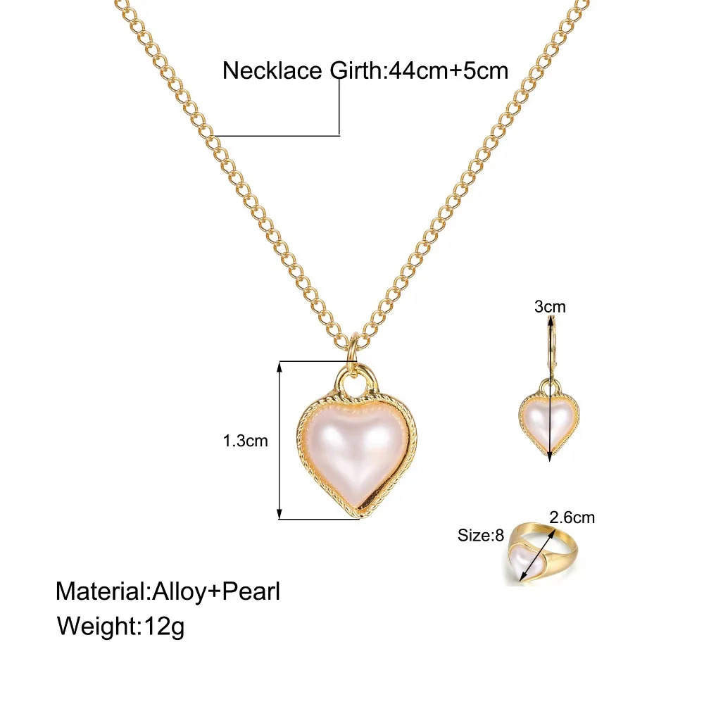 Conjunto de 3 piezas de joyería de perlas para mujer, juego de pendientes de aro de amor de oro/plata popular, COLLAR COLGANTE