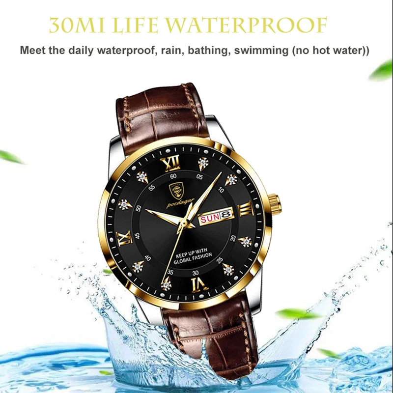 2024 Men Watches Waterproof Luminous Top Brand Luxury Leather Casual Sports Quartz Wristwatch Military Man Watch For Men relogio